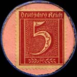 Timbre-monnaie König Brauerei - Duisburg type 2 - 5 pfennig bordeaux sur fond rose - revers