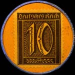 Timbre-monnaie König Brauerei - Duisburg type 2 - 10 pfennig olive sur fond jaune - revers