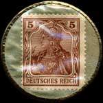 Timbre de 5 pfennig brun sur fond vert