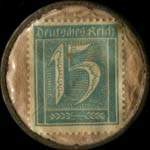 Timbre de 15 pfennig bleu-vert sur fond brun