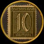 Timbre-monnaie Th.Kranefuss à Cassel - 10 pfennig olive sur fond gris - revers