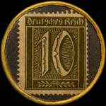Timbre de 10 pfennig olive sur fond gris