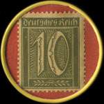 Timbre de 10 pfennig olive sur fond rouge