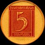 Timbre-monnaie Leo Kropp - Düsseldorf - 5 pfennig grenat sur fond jaune - revers