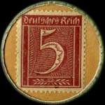 Timbre de 5 pfennig lie-de-vin sur fond jaune