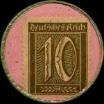Timbre de 10 pfennig olive sur fond rose