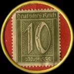Timbre de 10 pfennig olive sur fond rouge