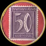 Timbre de 50 pfennig violet sur fond rouge
