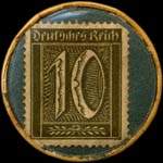 Timbre de 10 pfennig olive sur fond bleu-vert