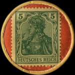 Timbre-monnaie H.W. Meckenstock à Mettmann - 5 pfennig vert sur fond rouge - revers