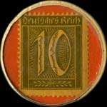 Timbre de 10 pfennig olive sur fond rouge