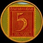 Timbre de 5 pfennig rouge sur fond bleu