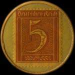 Timbre de 5 pfennig bordeaux sur fond vert