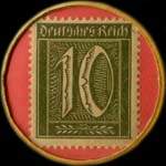 Timbre de 10 pfennig olive sur fond rose