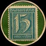 Timbre-monnaie Paul Mouritz à Crefeld - 15 pfennig bleu-vert sur fond vert - revers