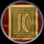 Timbre-monnaie Müser-Bräu à Langendreer b/Dortmund type 1 - 10 pfennig olive sur fond bordeaux - revers