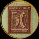 Timbre de 50 pfennig violet sur fond vert