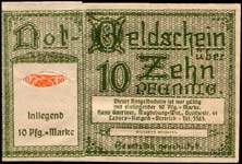Timbre-monnaie Hans Gaertner à Magdeburg type 2 - 10 pfennig Germania sur notgeld à fenêtre - face