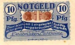 Timbre-monnaie Lichtspiele à Köln - 10 pfennig Germania sur notgeld à fenêtre - dos