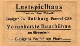 Timbre-monnaie Lustspielhaus - Duisburg - Allemagne - Briefmarkengeld