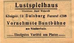 Timbre-monnaie Lustspielhaus - Duisburg - Allemagne - Briefmarkengeld