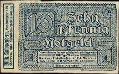Timbre-monnaie Nicolaus � Bremen - 10 pfennig Germania sur notgeld � fen�tre - face