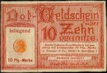 Timbre-monnaie Segger & Schilde... à Münster - 10 pfennig Germania sur notgeld à fenêtre - dos