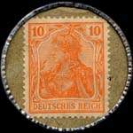 Timbre de 10 pfennig orange sur fond vert