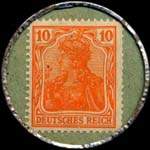 Timbre de 10 pfennig orange sur fond vert