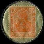 Timbre de 10 pfennig orange sur fond vert