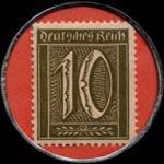 Timbre de 10 pfennig olive sur fond rouge