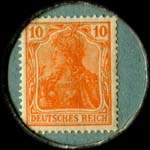 Timbre de 10 pfennig orange sur fond bleu-vert