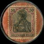 Timbre de 50 pfennig bicolore sur fond saumon