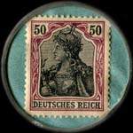 Timbre de 50 pfennig bicolore sur fond vert