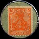 Timbre de 10 pfennig orange sur fond vert