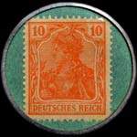 Timbre de 10 pfennig orange sur fond vert