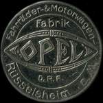 Timbre-monnaie Opel - R�sselsheim type 3 - 25 pfennig orange et noir sur fond bleu-vert - avers