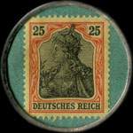 Timbre de 25 pfennig orange et noir sur fond bleu-vert