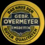 Timbre-monnaie Gebr. Overmeyer - Emsdetten - 15 pfennig bleu-vert sur fond bleu - revers