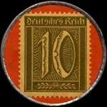 Timbre-monnaie Pelikan type 3 - Schreibe mit Pelikan Tinte - 10 pfennig olive sur fond rouge - revers
