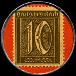 Timbre-monnaie Pelikan type 1 - Schreibe mit Pelikan Tinte - 10 pfennig olive sur fond rouge - revers