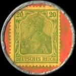 Timbre-monnaie Pelikan type 1 - Schreibe mit Pelikan Tinte - 20 pfennig vert sur fond rose - revers