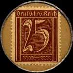 Timbre-monnaie Pelikan type 1 - Schreibe mit Pelikan Tinte - 25 pfennig brun sur fond carton - revers