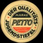 Timbre-monnaie Petto - Der Qualitäts jugendstiefel - Marke Petto - Gesetzlich geschützt - 10 pfennig olive sur fond jaune - avers