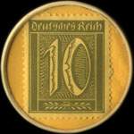 Timbre-monnaie Petto - Der Qualitäts jugendstiefel - Marke Petto - Gesetzlich geschützt - 10 pfennig olive sur fond jaune - revers