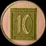 Timbre-monnaie Petto - Der Qualitäts jugendstiefel - Marke Petto - Gesetzlich geschützt - 10 pfennig olive sur fond rose - revers