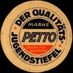 Timbre-monnaie Petto - Der Qualitäts jugendstiefel - Marke Petto - Gesetzlich geschützt - 10 pfennig olive sur fond vert - avers