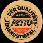Timbre-monnaie Petto - Der Qualitäts jugendstiefel - Marke Petto - Gesetzlich geschützt - 15 pfennig bleu-vert sur fond rose - avers