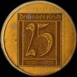 Timbre-monnaie Petto - Der Qualitäts jugendstiefel - Marke Petto - Gesetzlich geschützt - 25 pfennig brun sur fond jaune - revers