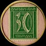 Timbre-monnaie Petto - Der Qualitäts jugendstiefel - Marke Petto - Gesetzlich geschützt - 30 pfennig vert sur fond rose - revers
